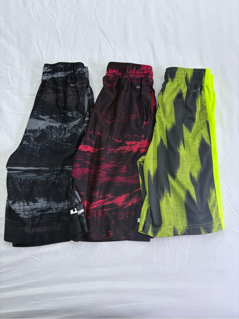 Nike Boys Athletic Shorts Trio - Black, Red, Neon Yellow